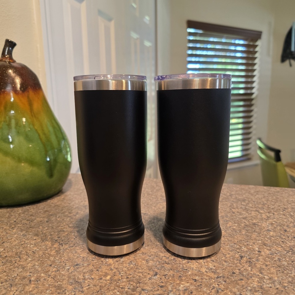 Set Of 2: 16 oz Beer Pilsner Tumbler Insulated Stainless Steel Black Polar Camel